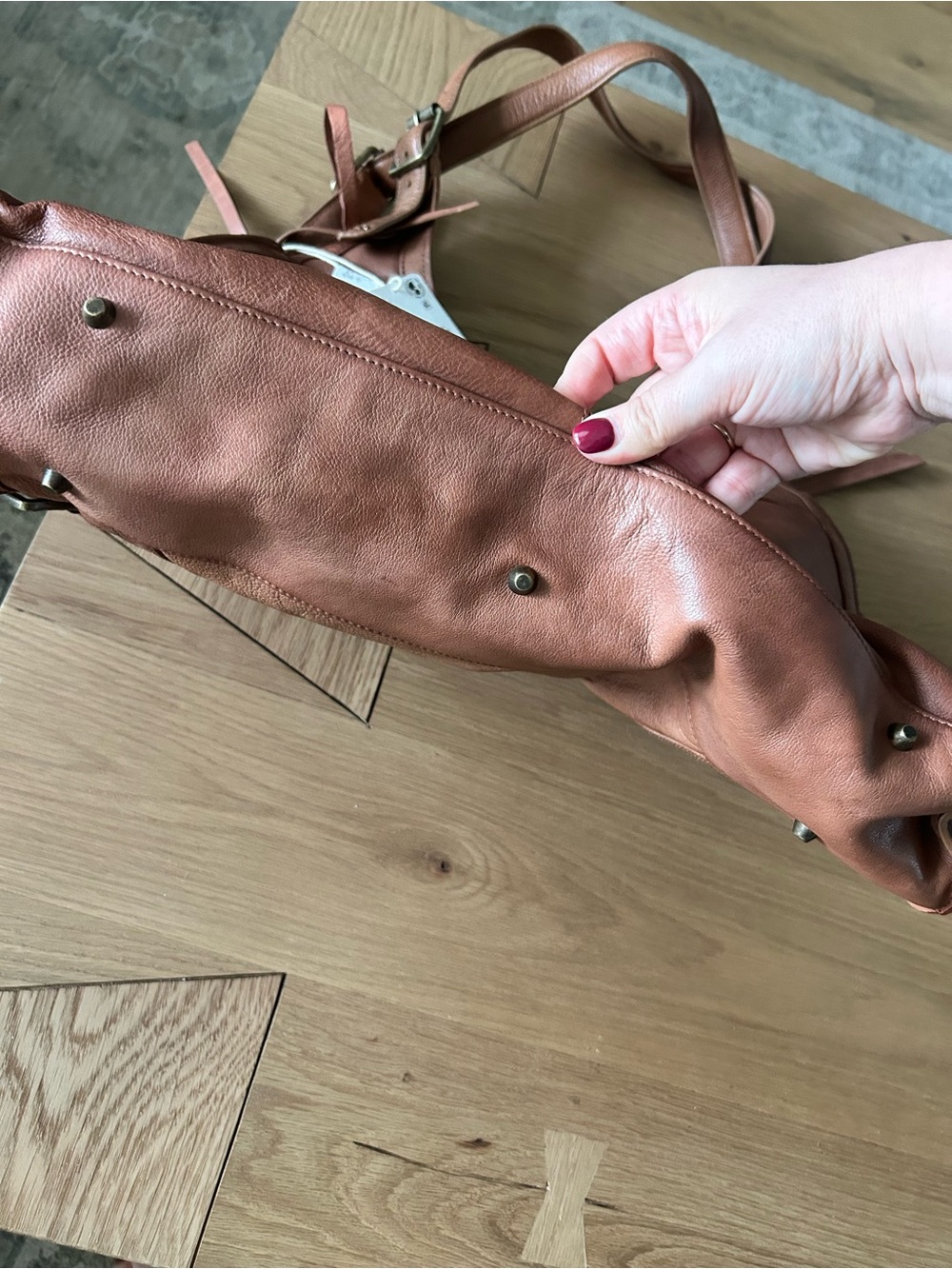 NWT Free People Emery Winged Tote Bag Saddle - Picture 9 of 10